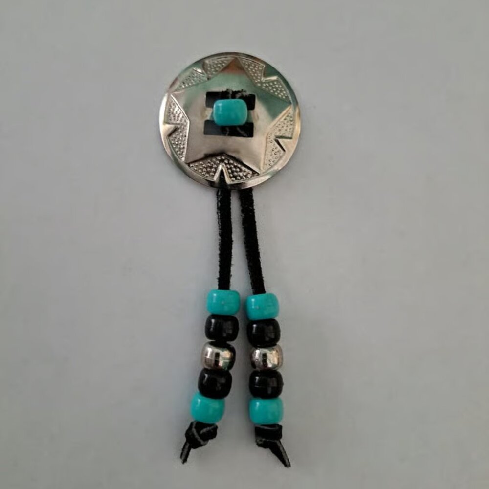 Handmade Accessory Pressed Silver Plate With Leather and Beads For Boots Dress
